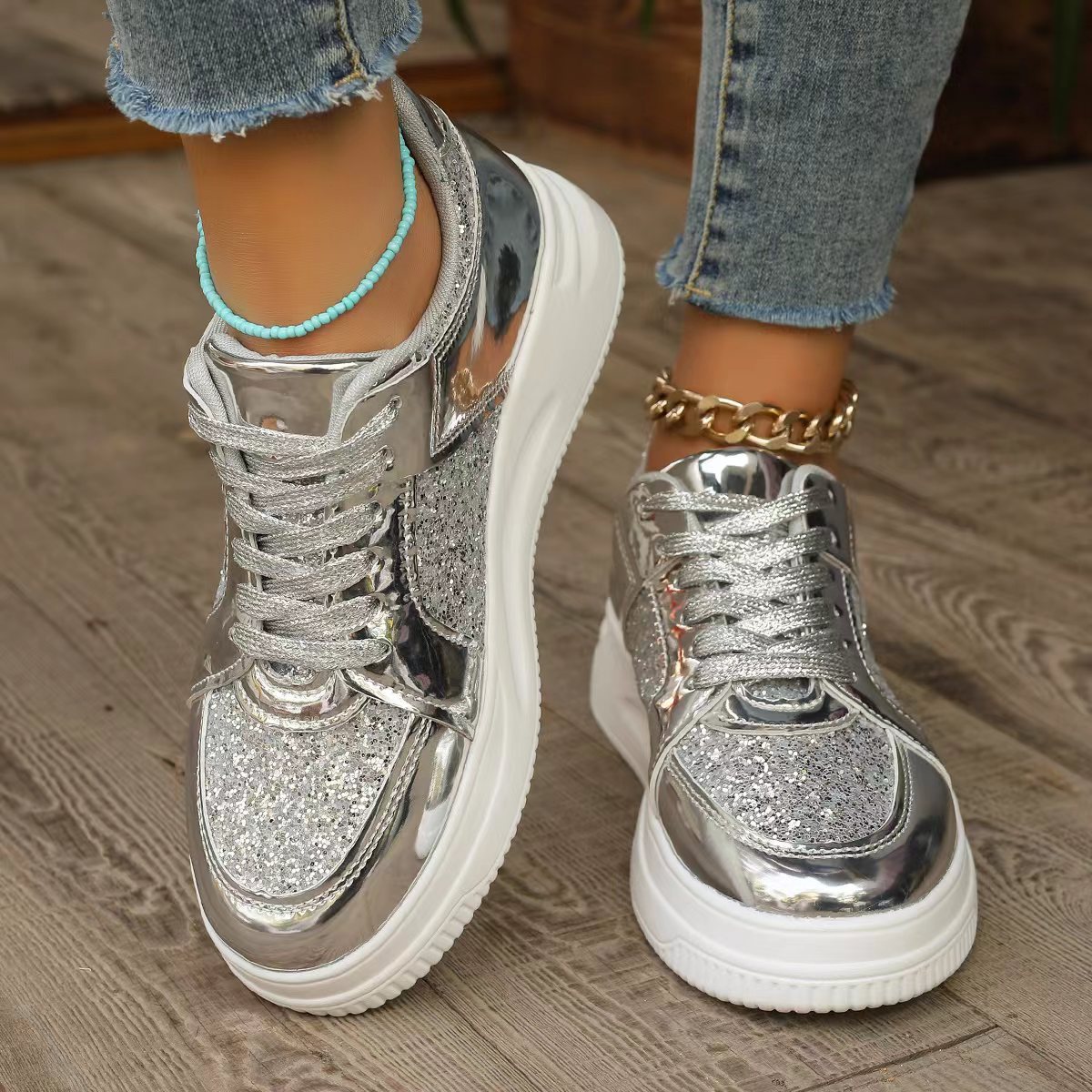 GlimmerStep™ – Damen Schnürschuhe mit Pailletten Bequem und Stilvoll 3