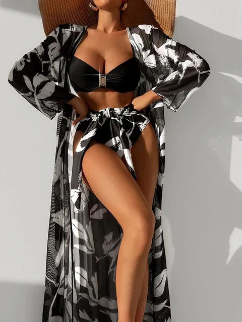 Elaina™ – Damen 3-teiliges Badeanzug-Set mit Hoch Tailliertem Bikini & Kimono 4
