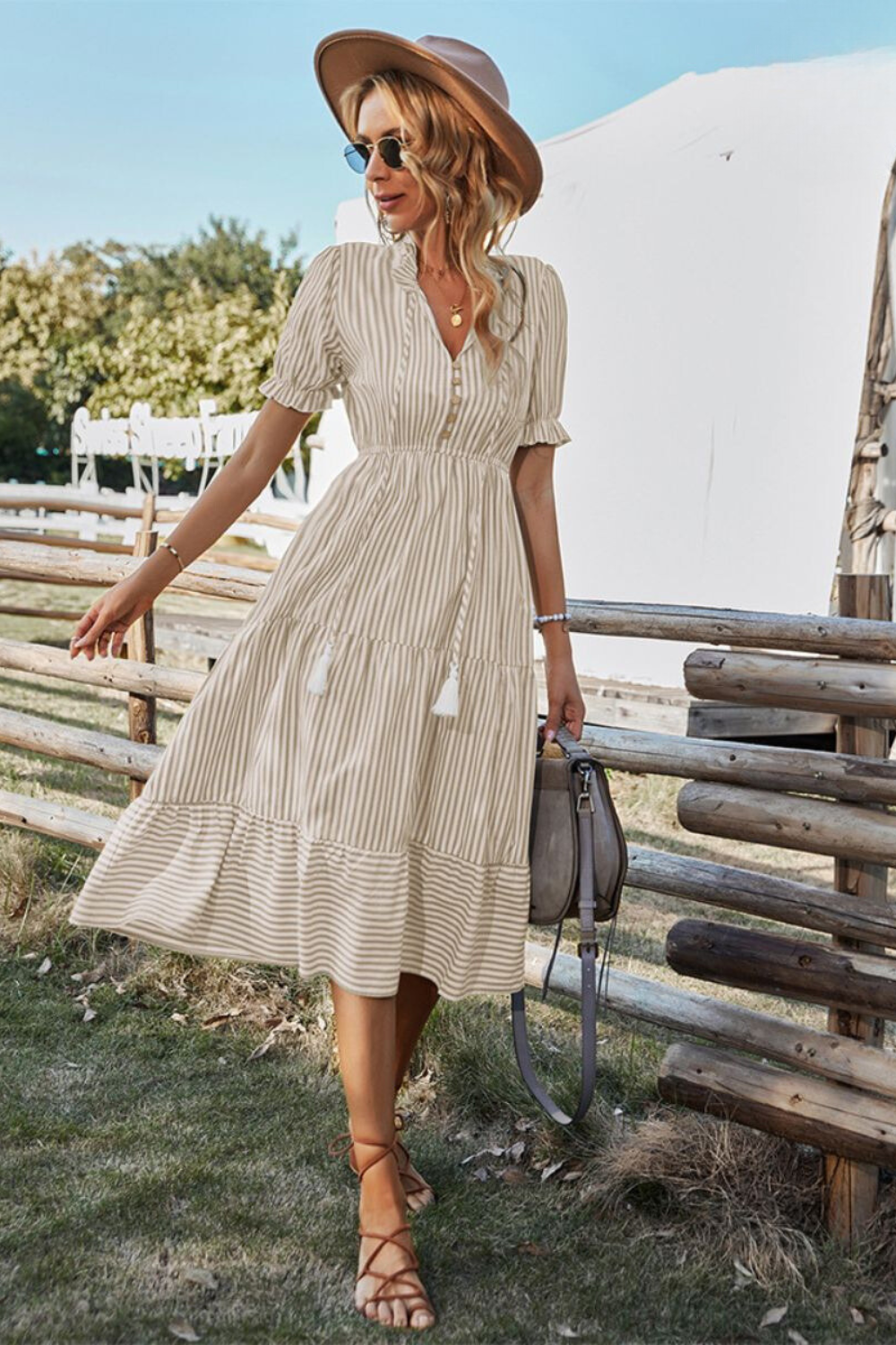 Emily™ – Damen Midikleid Sommer V-Ausschnitt mit Gummizug & Leichtem Stoff