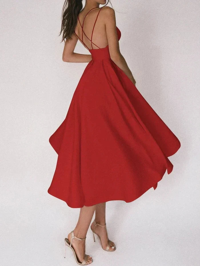 EleganceWear™ – Damen Kleid mit V-Ausschnitt & Rückenfreiem Design