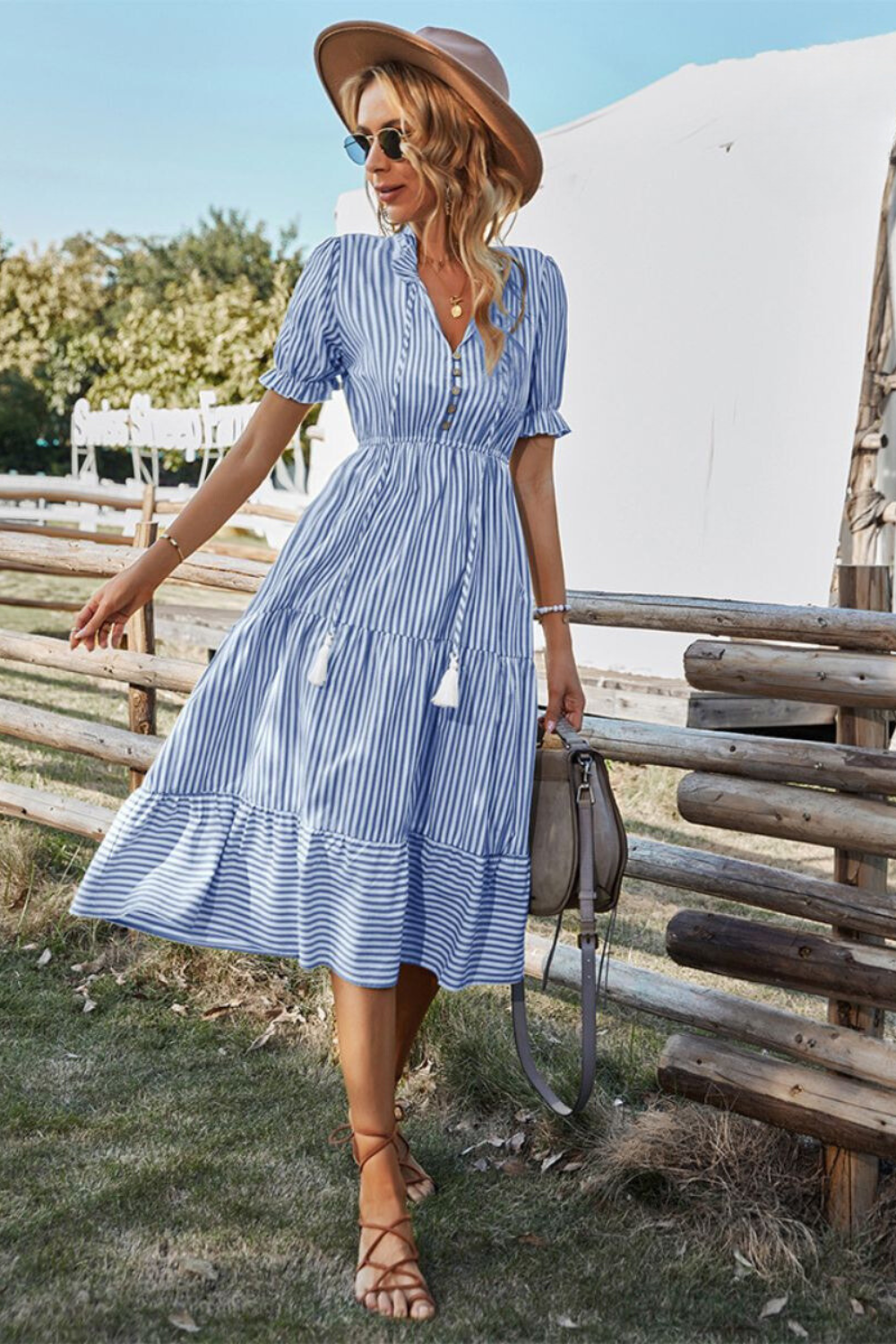 Variant image for Emily™ – Damen Midikleid Sommer V-Ausschnitt mit Gummizug & Leichtem Stoff-5