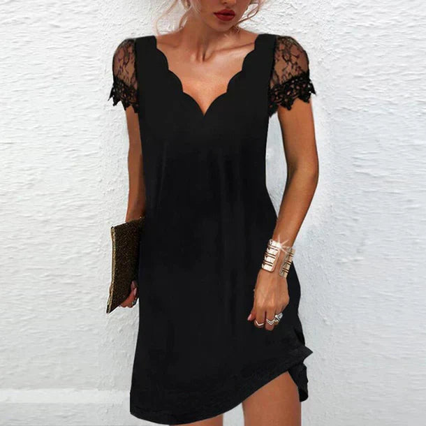 Avencea™ – Damen Kleid Hochzeitsgast mit Spitzenärmeln Elegante Silhouette-1