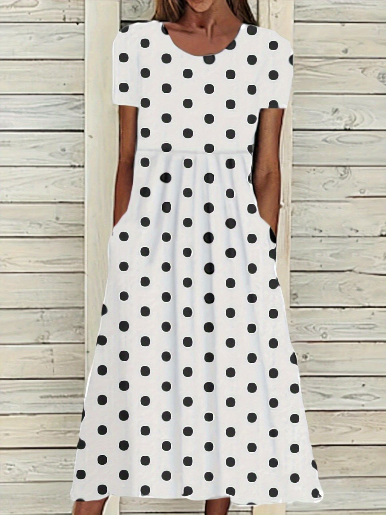 BellaDot™ – Elegantes Damen Midi-Kleid mit Punkten & Kurzarm