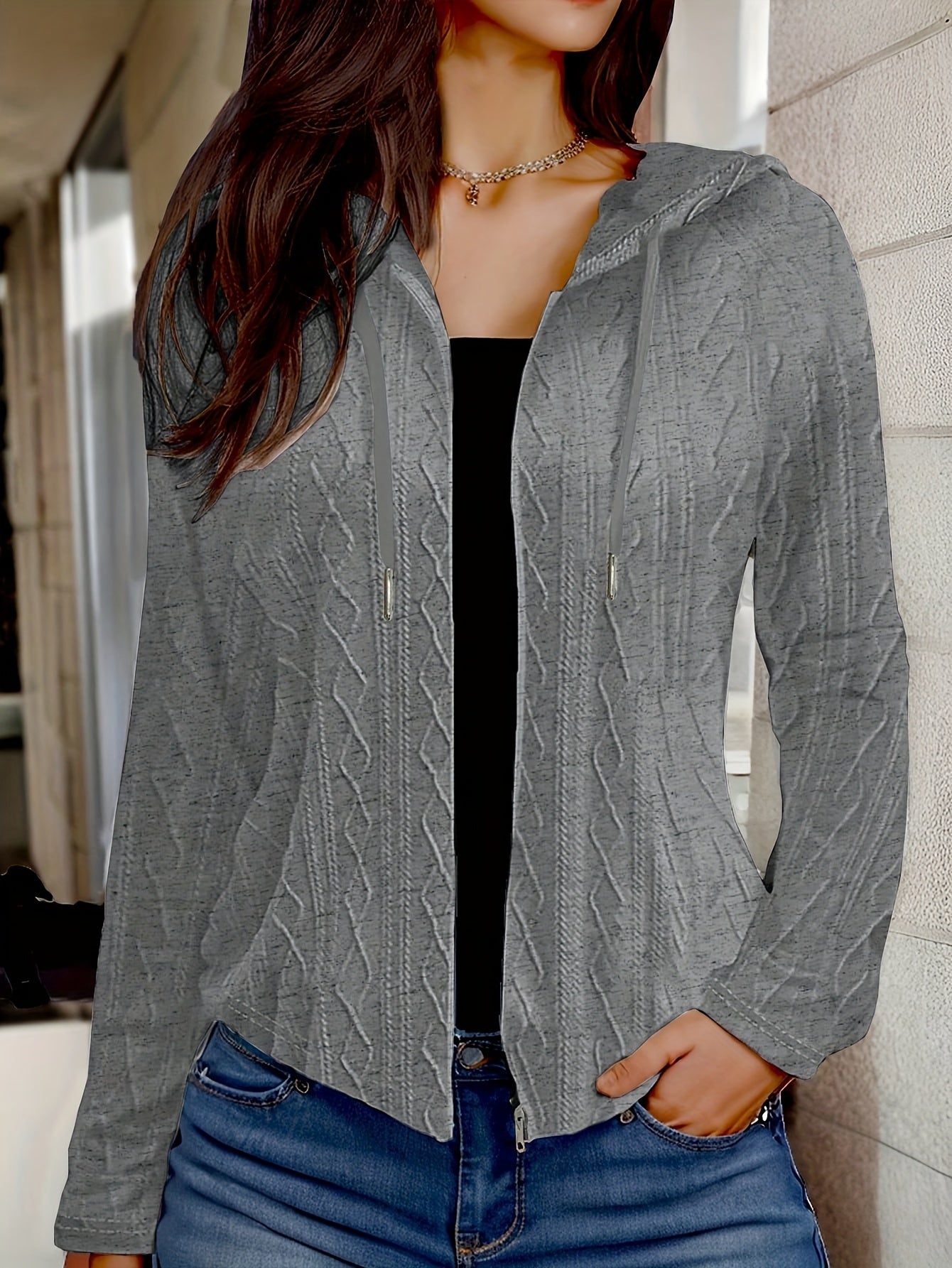 CozyCharm™ – Damen Kapuzenjacke mit Zipper und Strickoptik