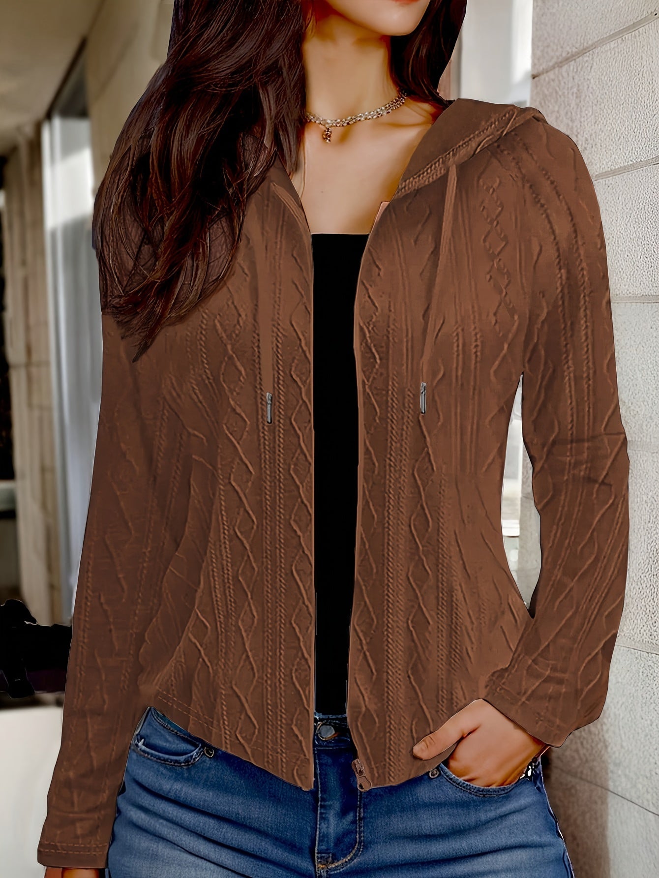 CozyCharm™ – Damen Kapuzenjacke mit Zipper und Strickoptik