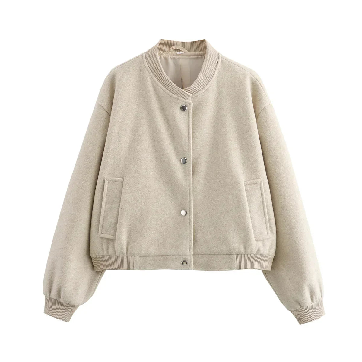 Damen Bomberjacke mit Knöpfen, Cropped, Lange Ärmel von Lurestis