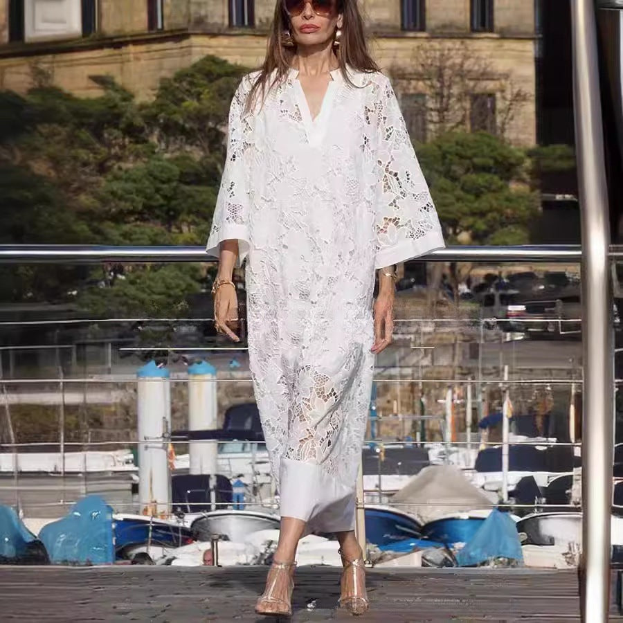 Einfarbiges Elarova Midikleid Locker geschnitten