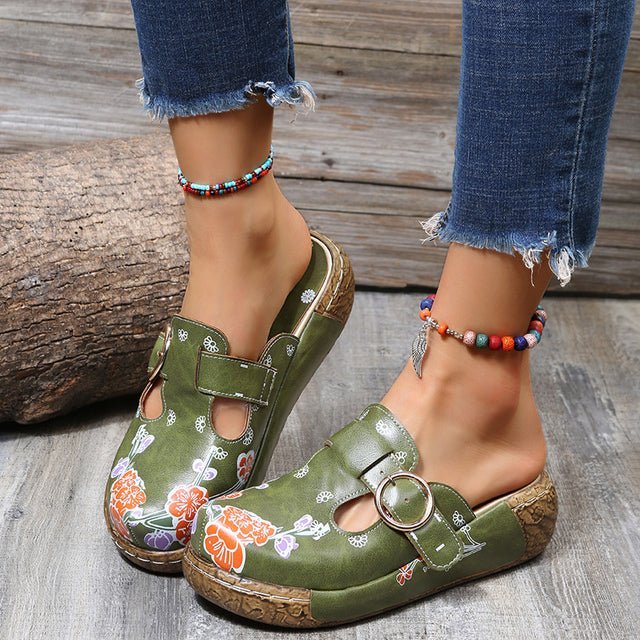Elarova | Blumen Slipper Mit Schnalle