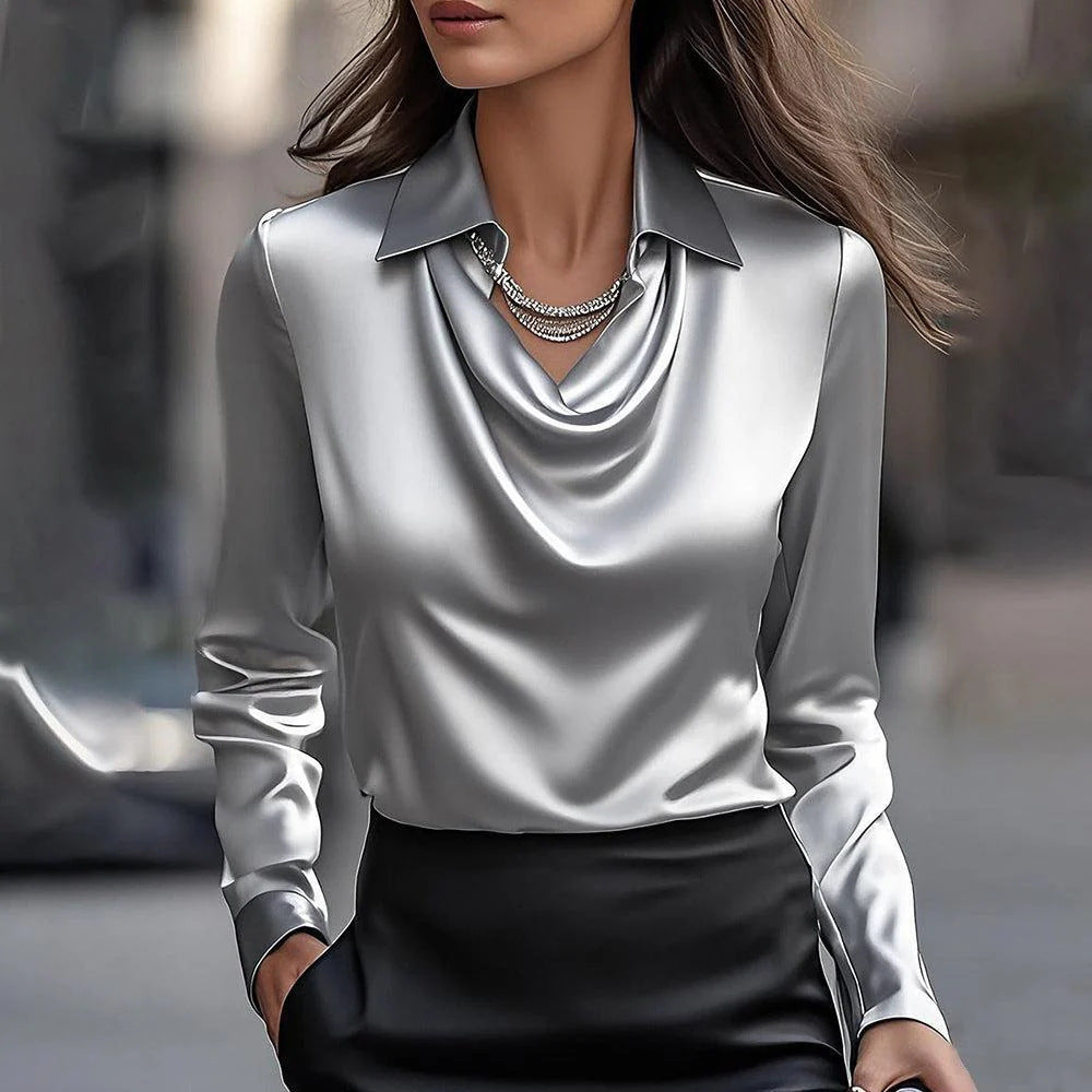 Elarova | Damen Bluse mit schickem WasserfallAusschnitt und langen Ärmeln