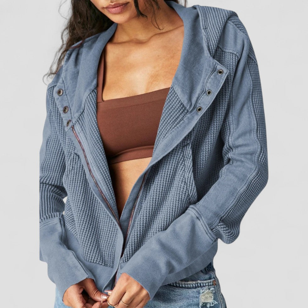 Elarova | Damen-Hoodie mit durchgehendem Reißverschluss und Waffelmuster