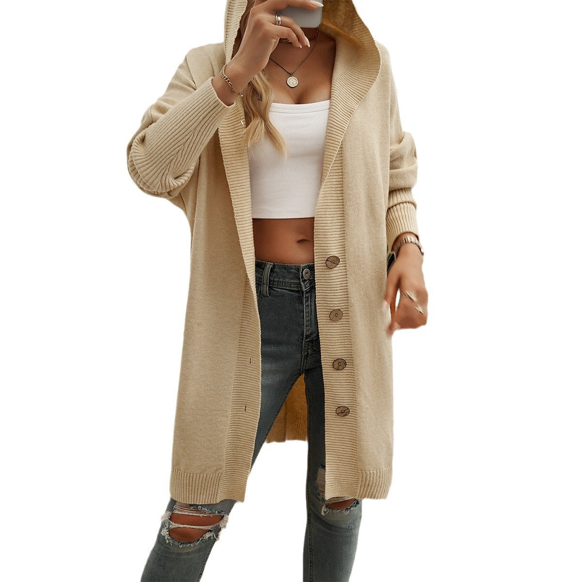 Elarova | Damen HoodieKardigan mit Knopfdetail und lässigem Schnitt