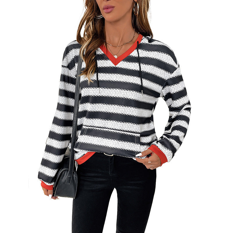 Elarova | Damen Kapuzenpullover mit modernem StreifenMuster und praktischem Kängurutasche