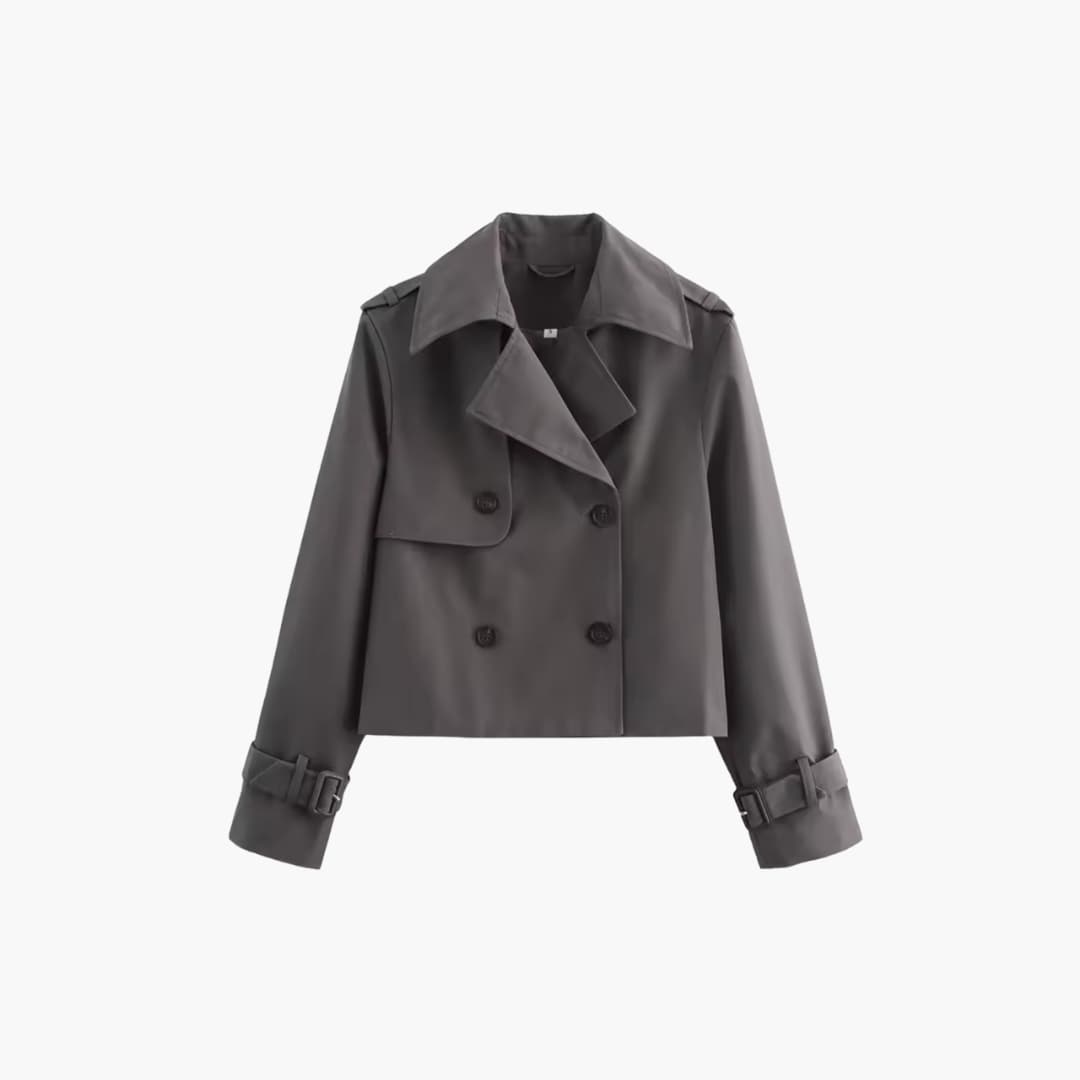 Elarova | Damen Kurz-Trenchcoat mit doppeltem Frontverschluss und Schnallenmanschetten