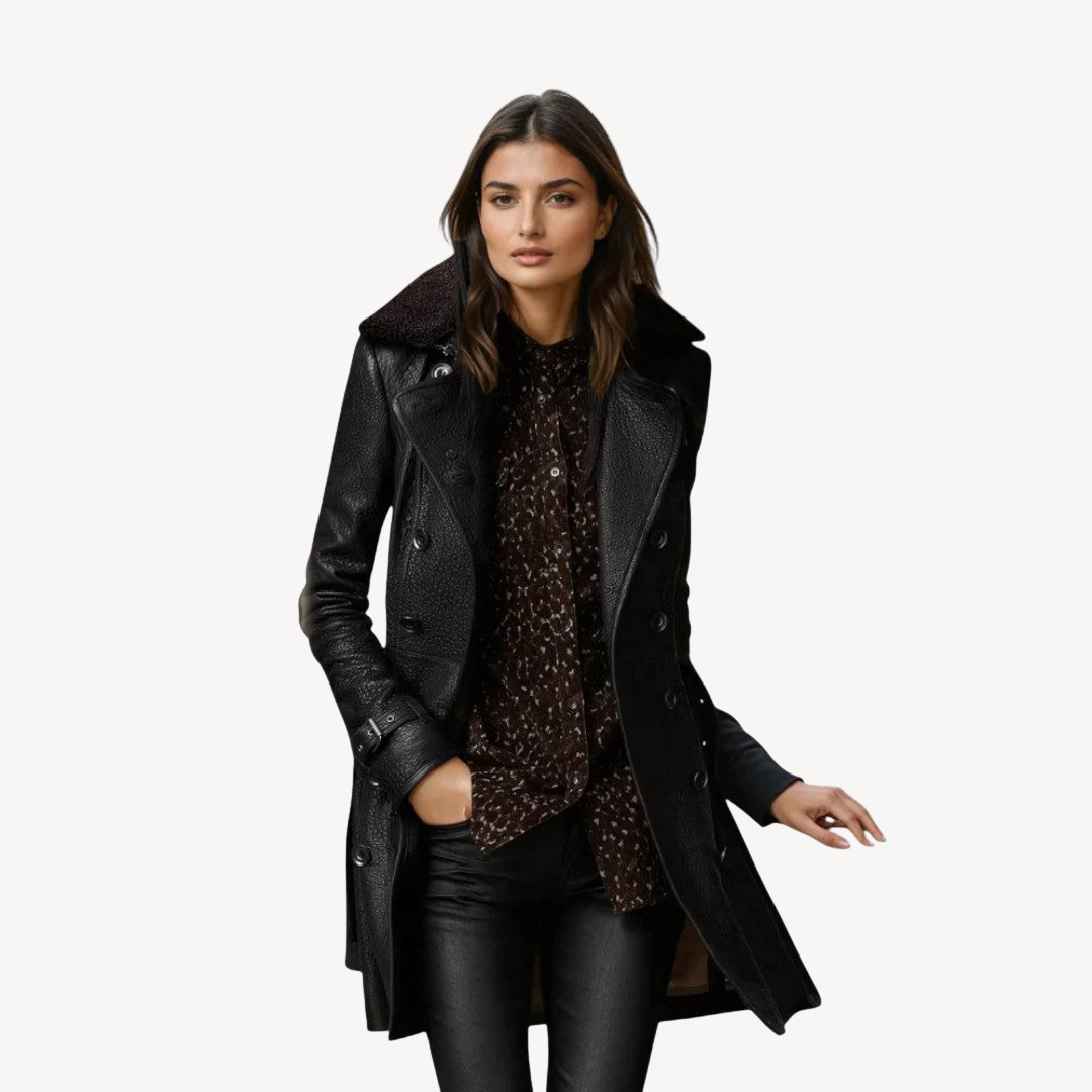 Elarova | Damen Leder Trenchcoat