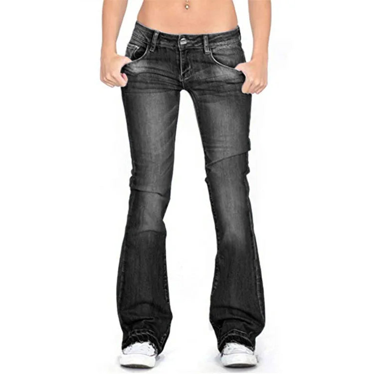 Elarova | Damen Low Rise Flared Jeans: Lässige Vintage Skinny Bell Bottom Jeans