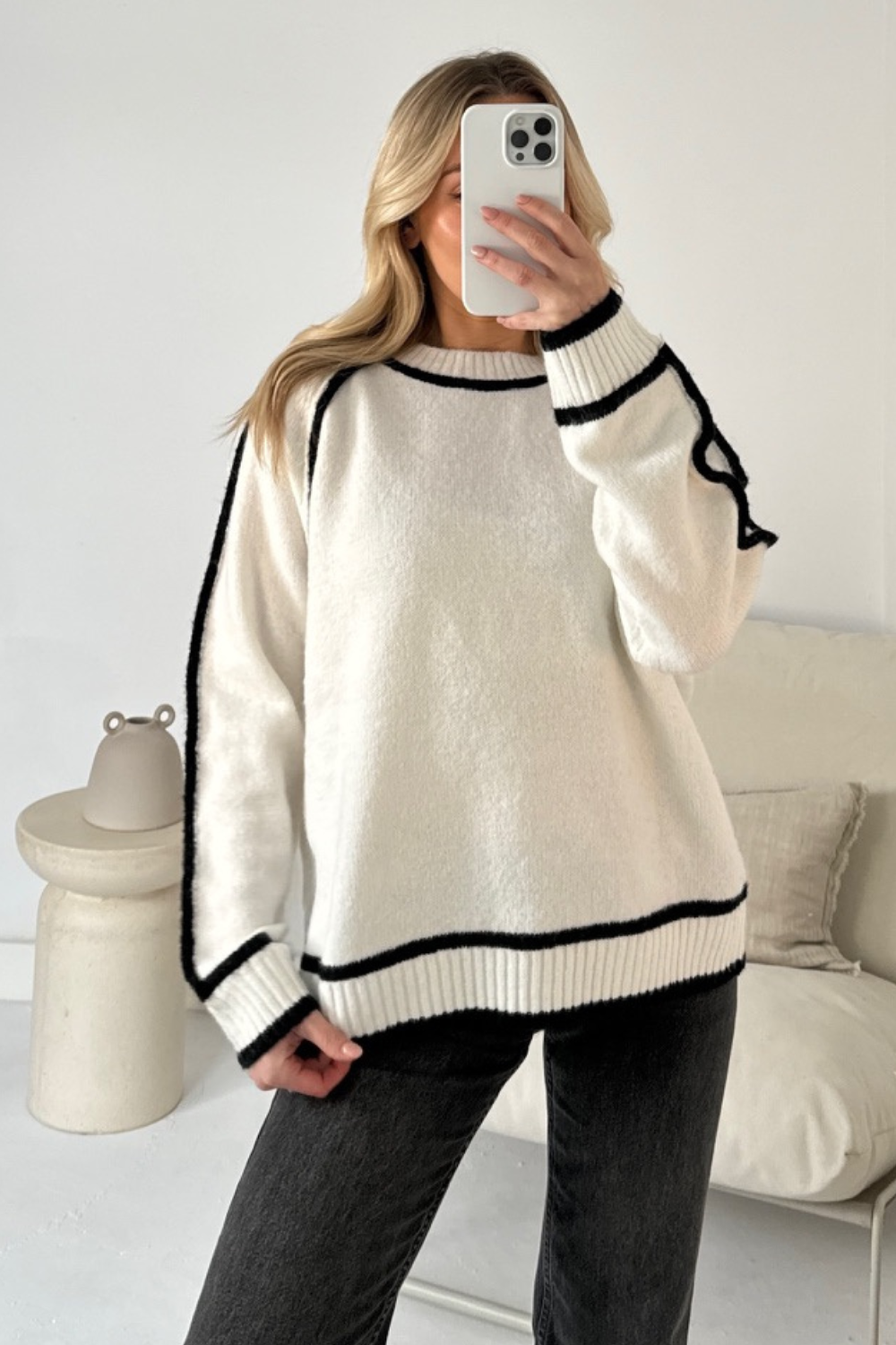 Elarova | Damen Rollkragenpullover mit kontrastierenden Nähten lässiger OversizedPullover