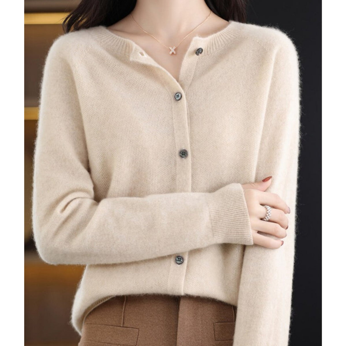 Elarova | Damen Rundhals Cardigan Pullover