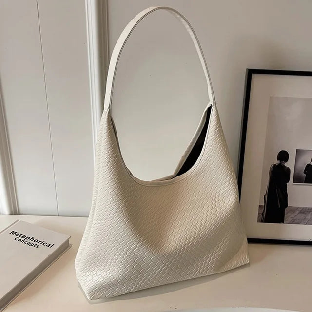 Elarova | Damen Vielseitige Schultertasche aus weichem Leder mit gewebtem HoboDesign
