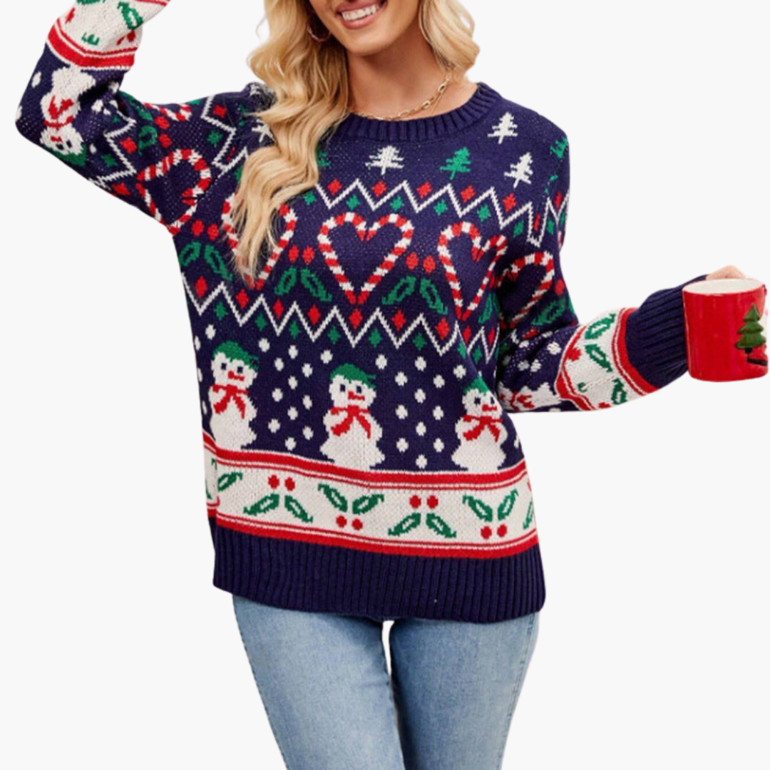 Elarova | Damen Weihnachtspullover mit Herz und Tannenbaum-Motiv