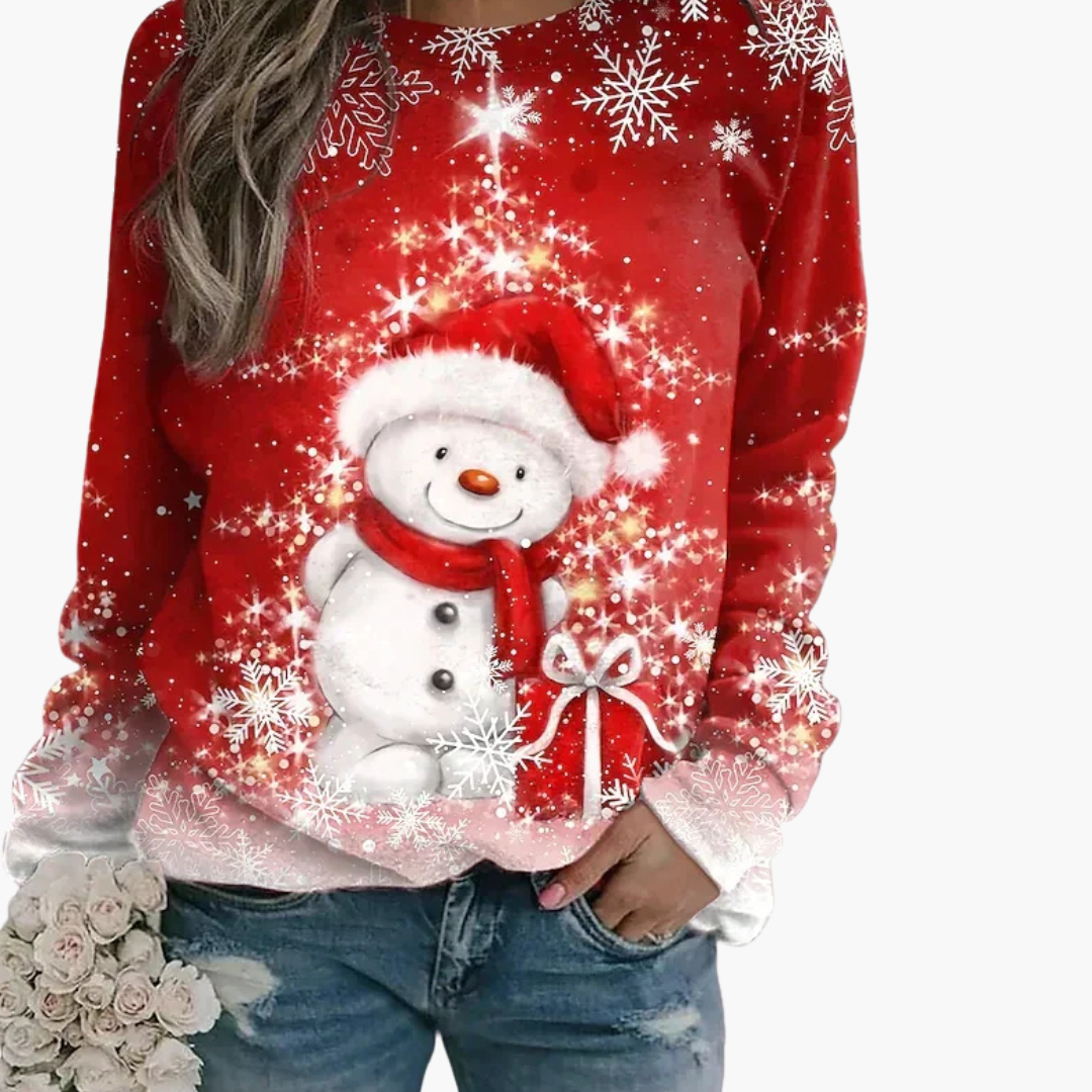 Elarova | Damen Weihnachtspullover mit Rentier und Schneemann-Print