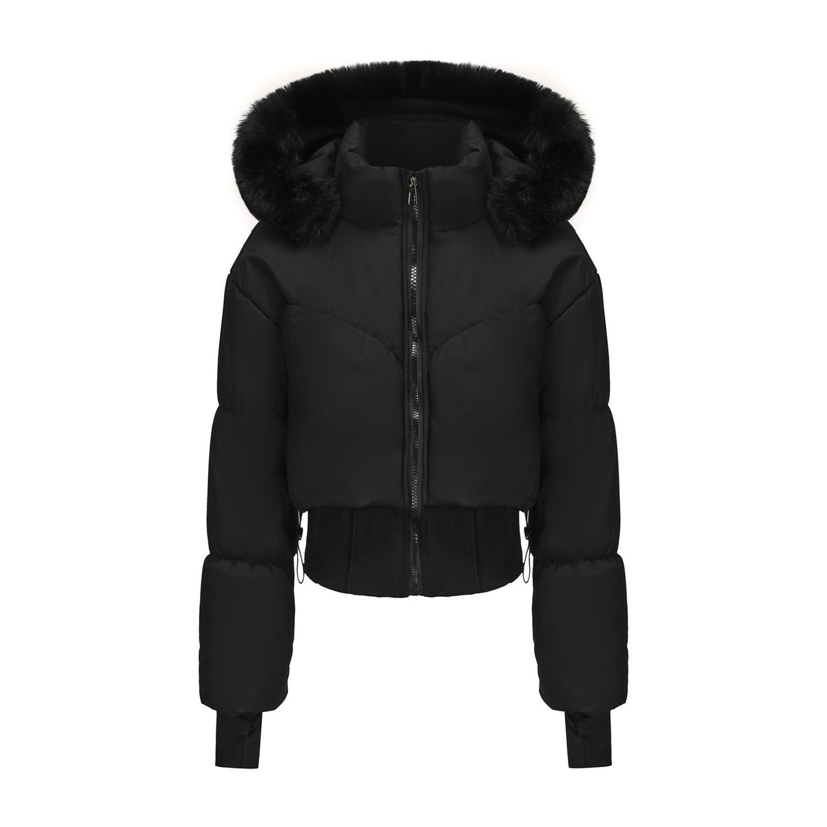 Elarova | Damen cropped Daunenjacke mit abnehmbarer Kapuze und Kunstfellbesatz