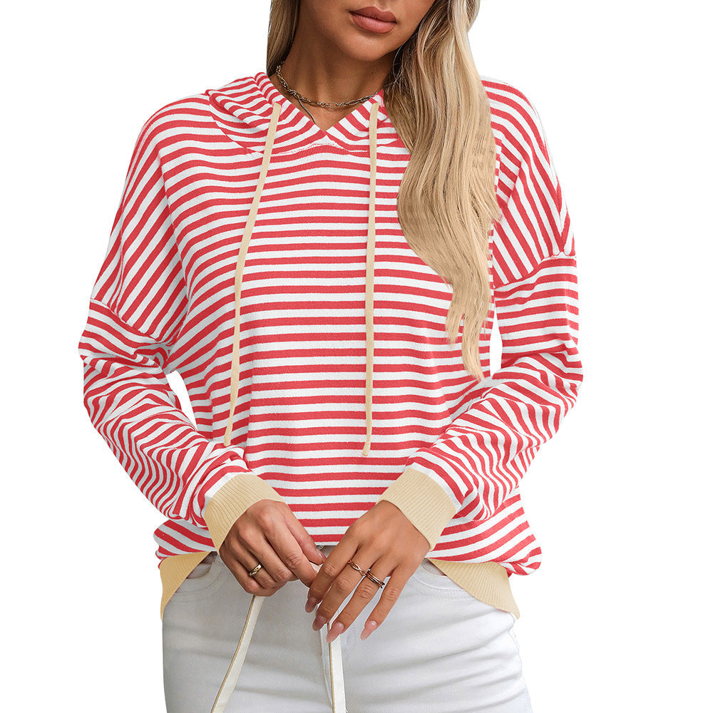 Elarova | Damen gestreifter Hoodie mit lässigem Schnitt und kontrastierenden Details