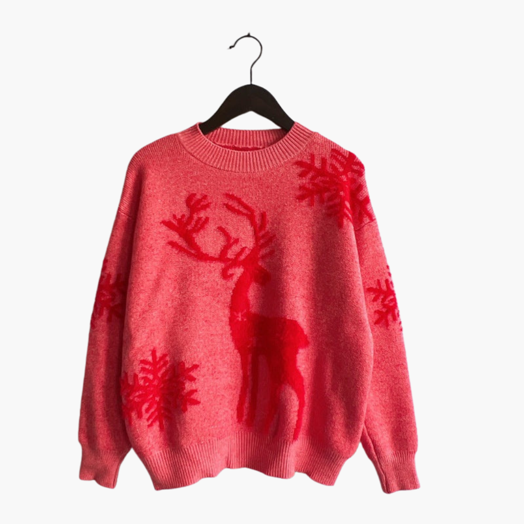 Elarova | Damen pullover mit Rentiermotiv und Rippdetails