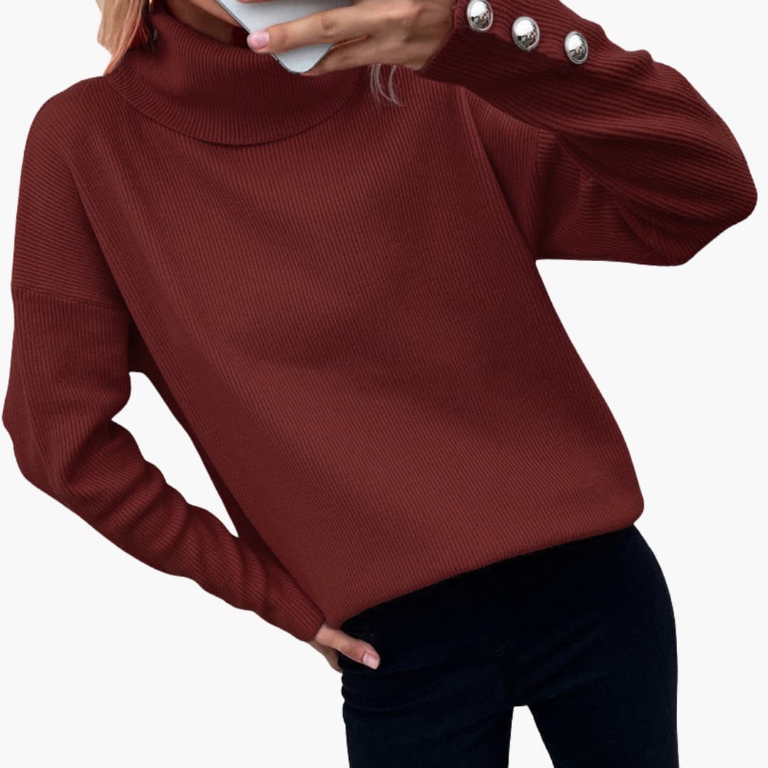 Elarova | Damen pullover mit Rollkragen und Knopfmanschetten