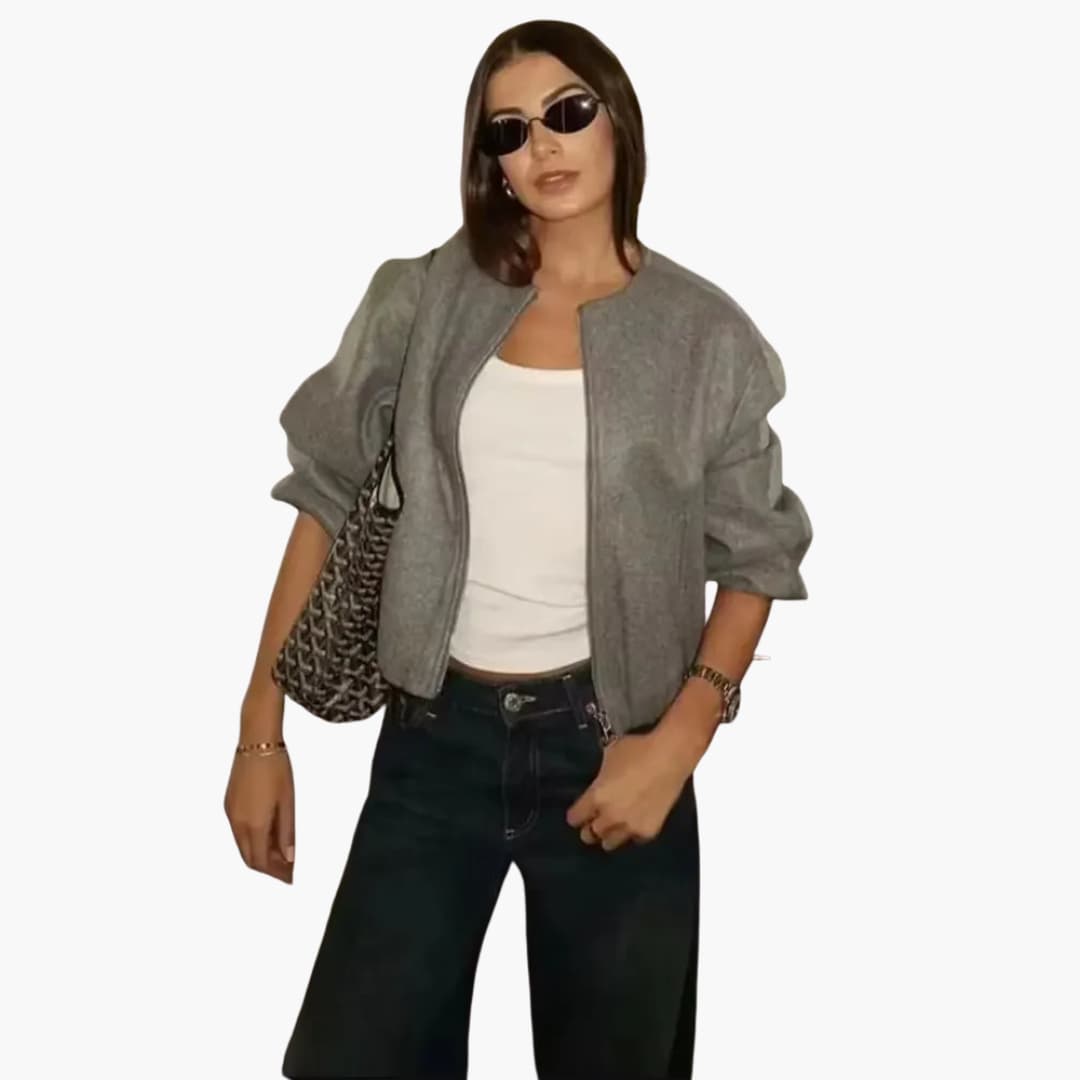 Elarova | Damenjacke mit Rundhalsausschnitt Reißverschluss und langen Ärmeln