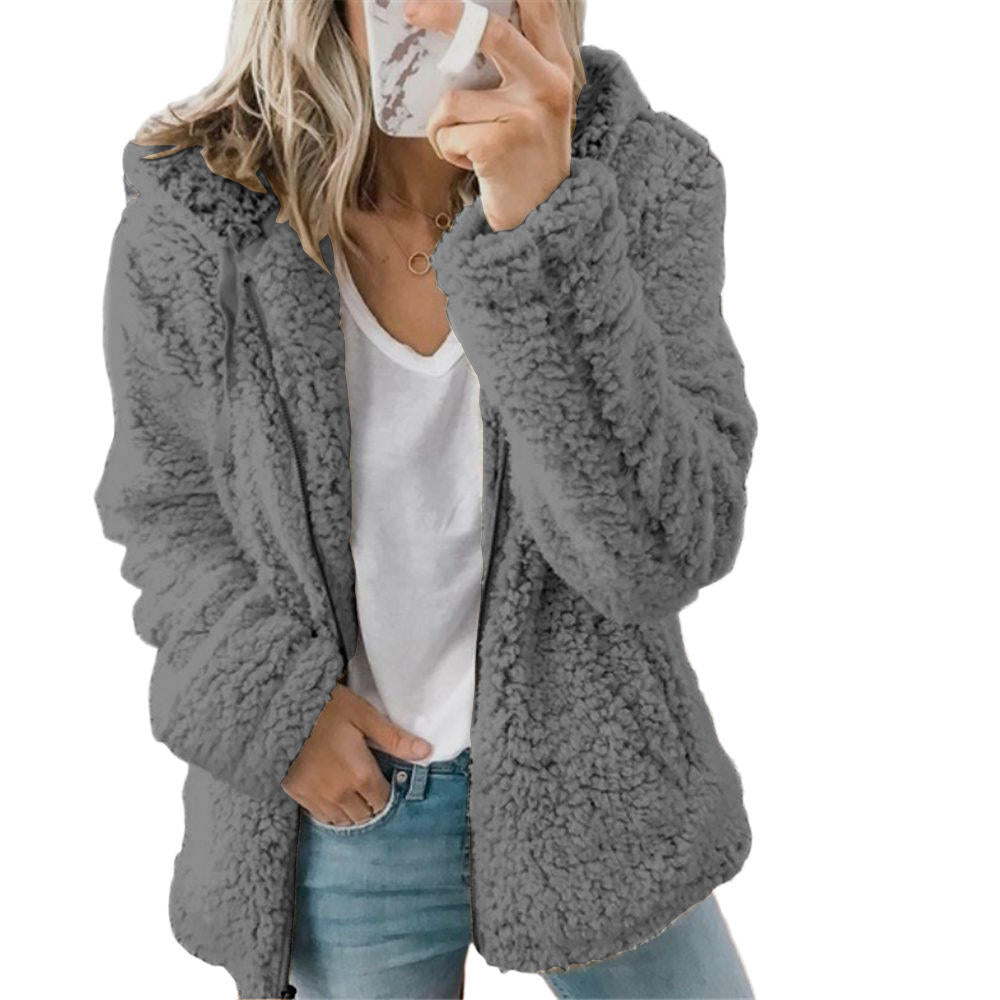 Elarova | Damenmode | Eleganter Bären Teddy Pelzmantel: Weicher Fleece Mantel mit Taschen und Reißverschluss