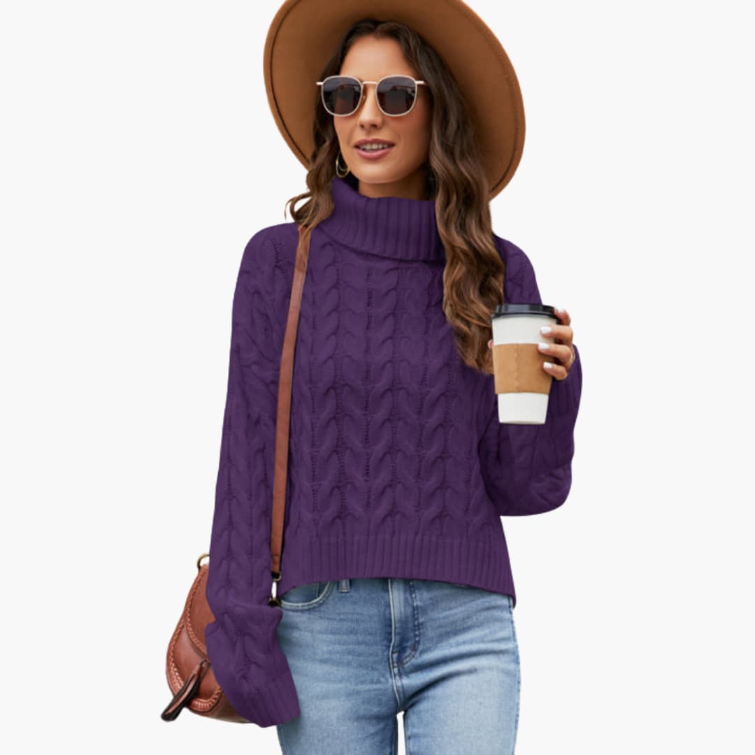 Elarova | Damenpullover mit Rollkragen und Zopfstrick-Oberfläche