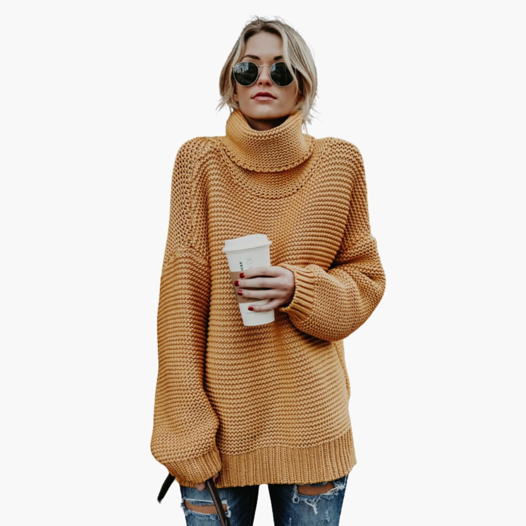 Elarova | Damenpullover mit Rollkragen und geripptem Saum