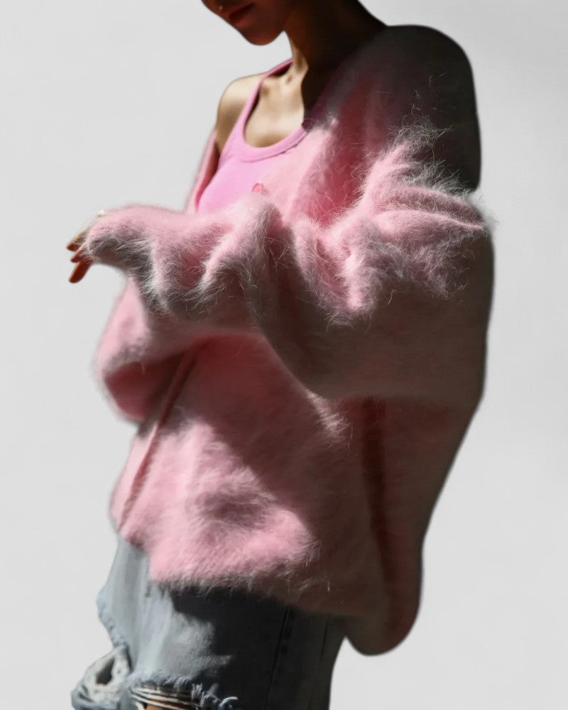 Elarova | Flauschiger Strickcardigan mit Knopfleiste