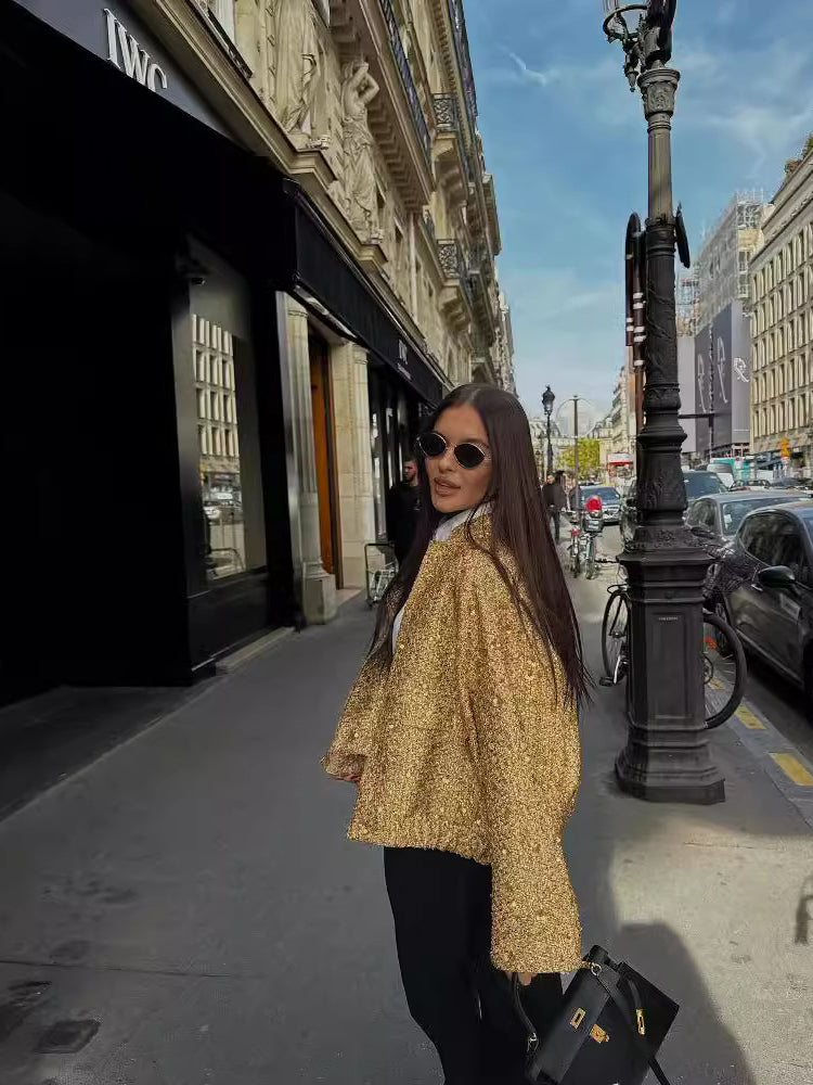 Elarova | Freizeit Bomberjacke mit goldenen Pailletten