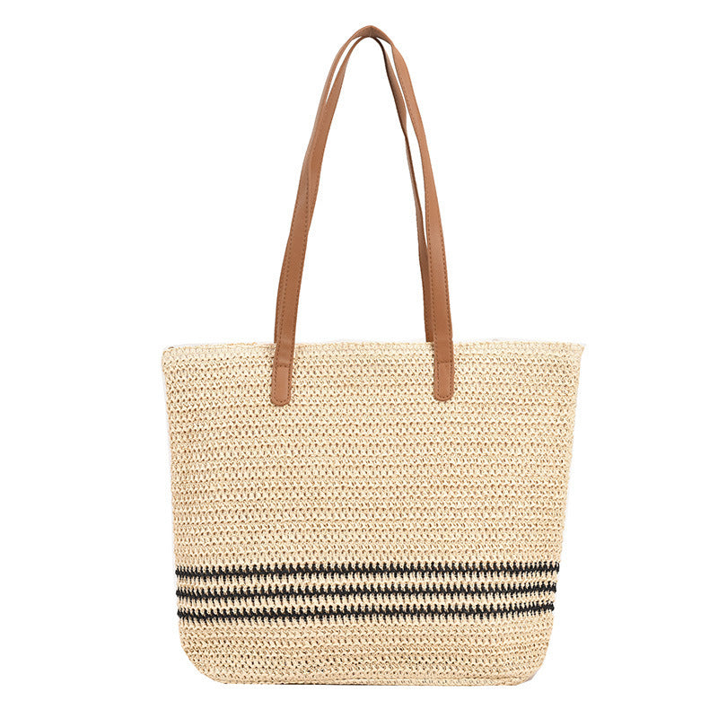 Elarova | Geräumige Strandtasche aus Stroh mit Polyesterfutter