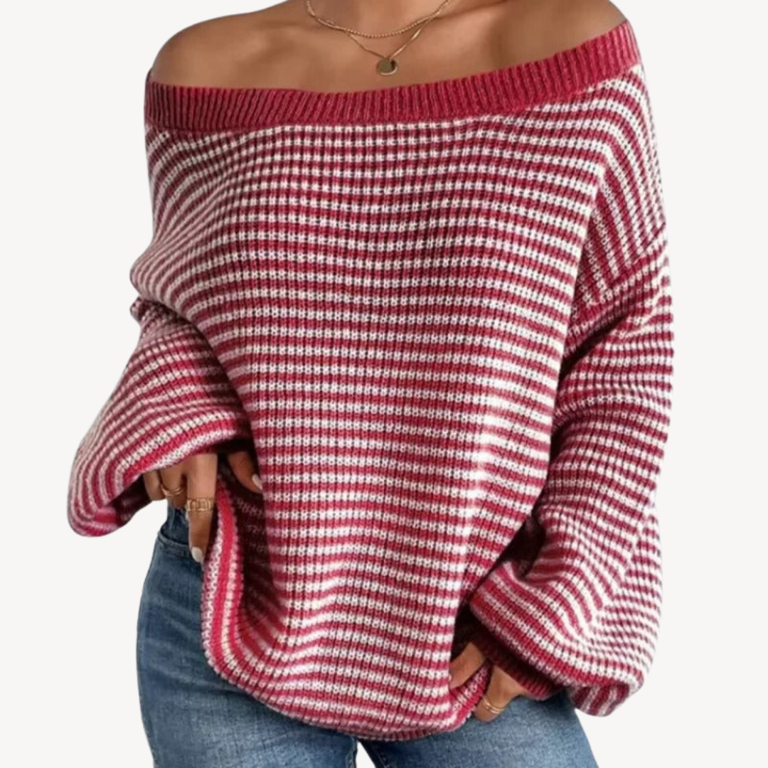 Elarova | Gestreifter schulterfreier Strickpullover für Damen