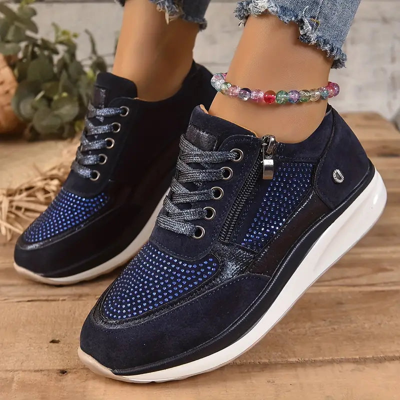 Elarova | Glänzende KristallKeilsneakers