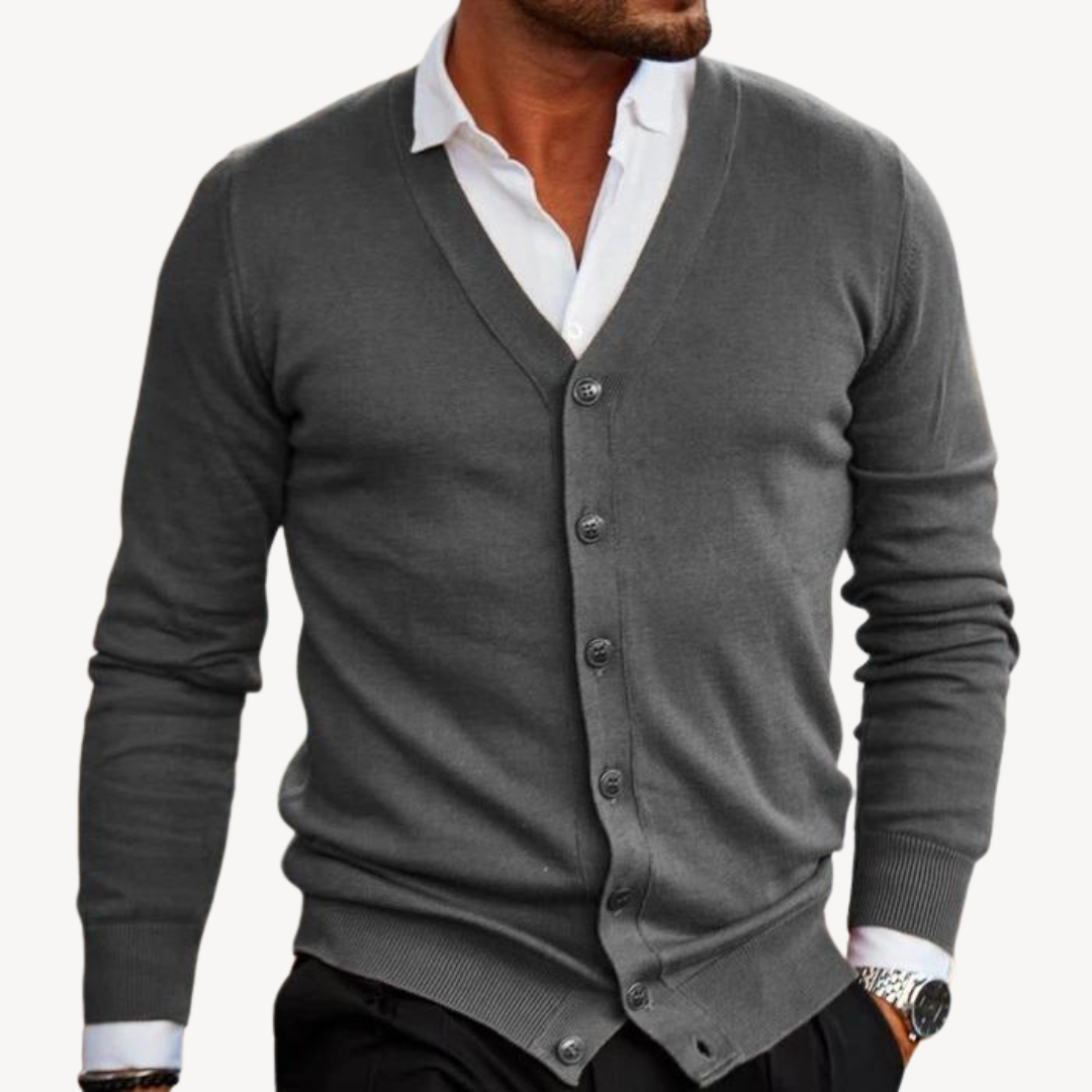Elarova | Herren-Cardigan mit V-Ausschnitt und Button-Down-Kragen