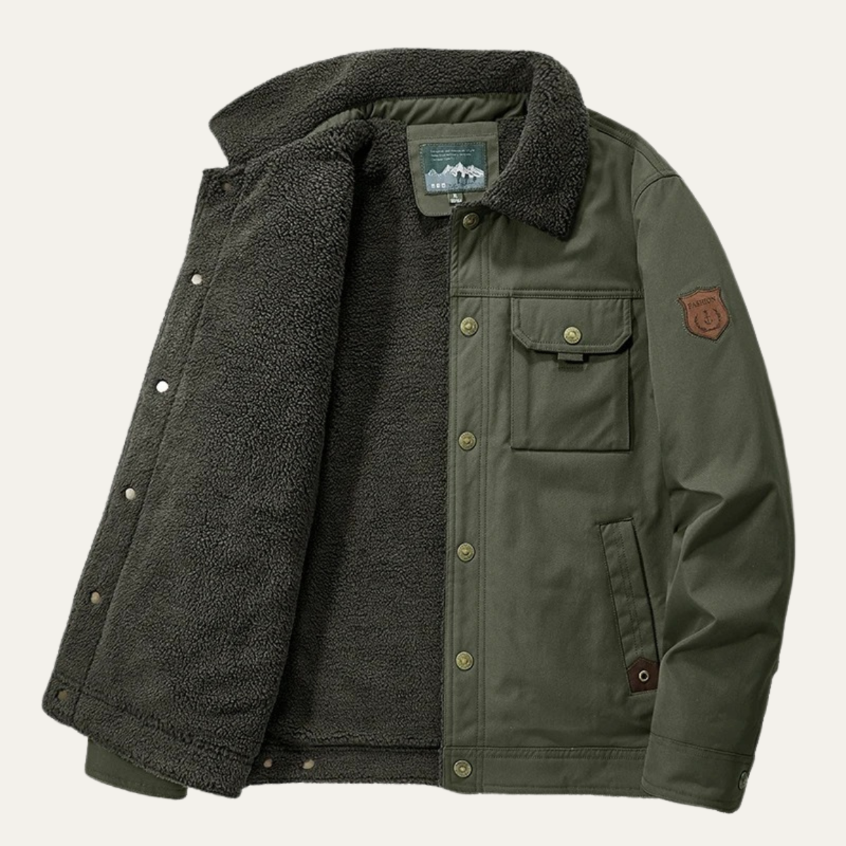 Elarova | Herren-Freizeitjacke mit Sherpa-Futter, Druckknöpfen und Taschen