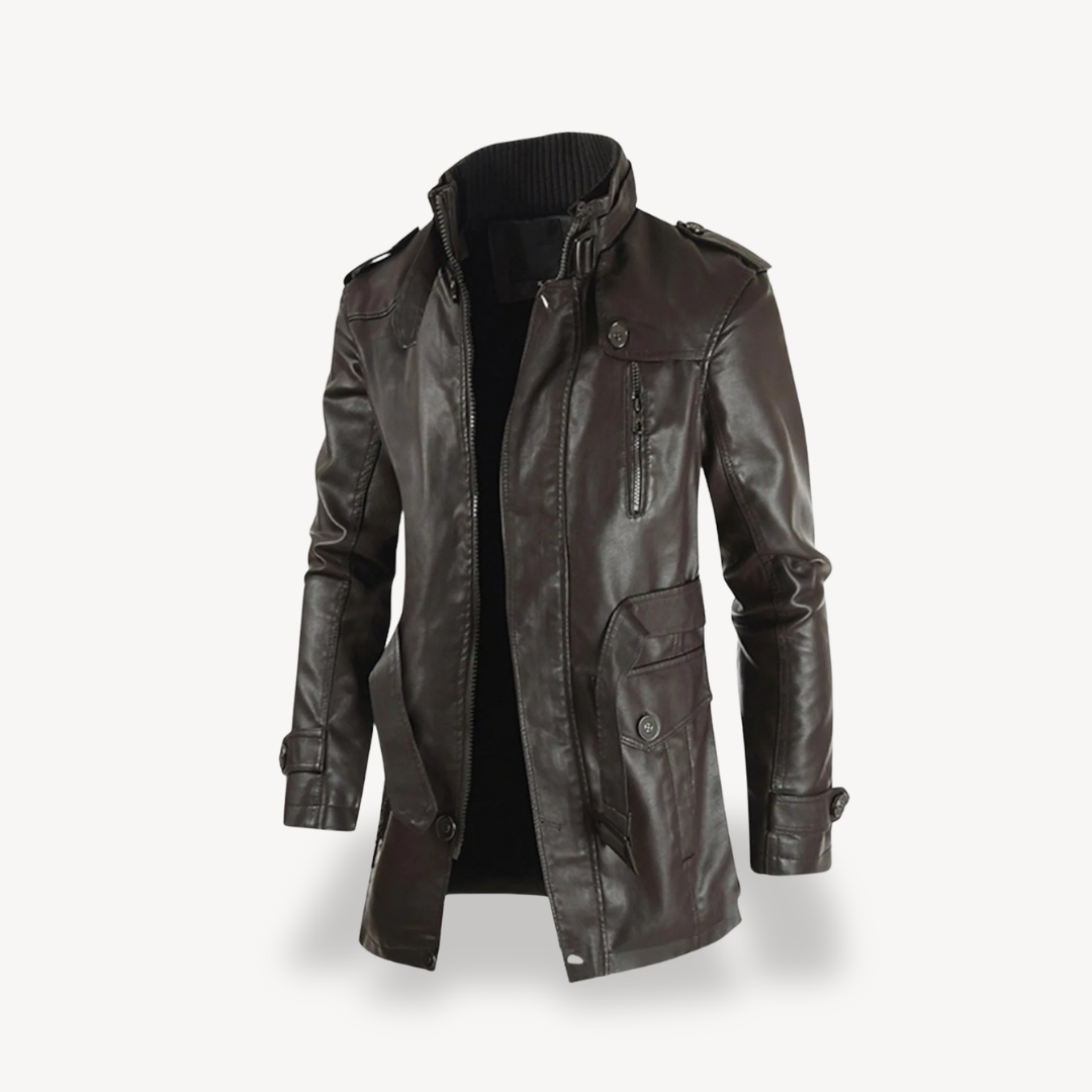 Elarova | Herren Kunstleder Lange Bikerjacke Lässiger Reißverschlussmantel