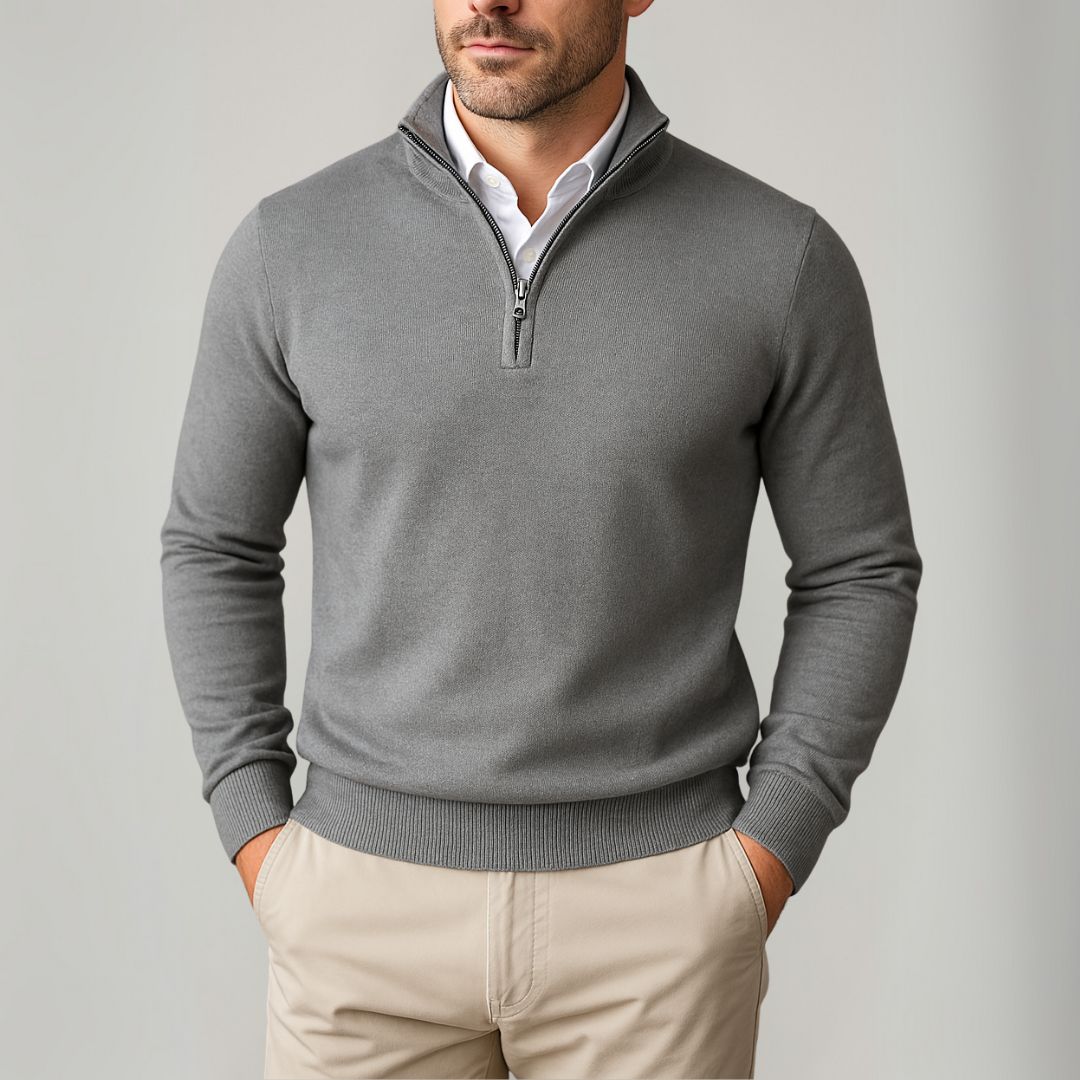 Elarova | Herren-Pullover aus Baumwolle mit Viertelreißverschluss – Slim Fit – Freizeitkleidung