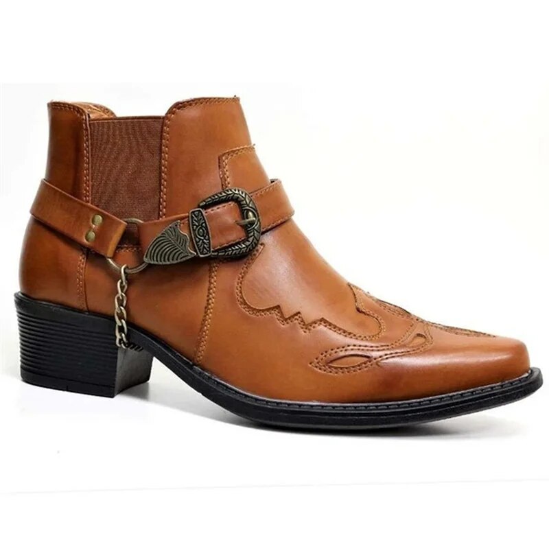 Elarova | Herren Westernstiefel Schwarz Leder