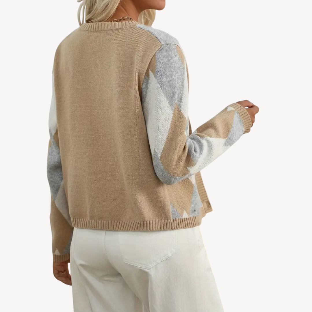 Elarova | Karierte Strickjacke mit V-Ausschnitt für Damen