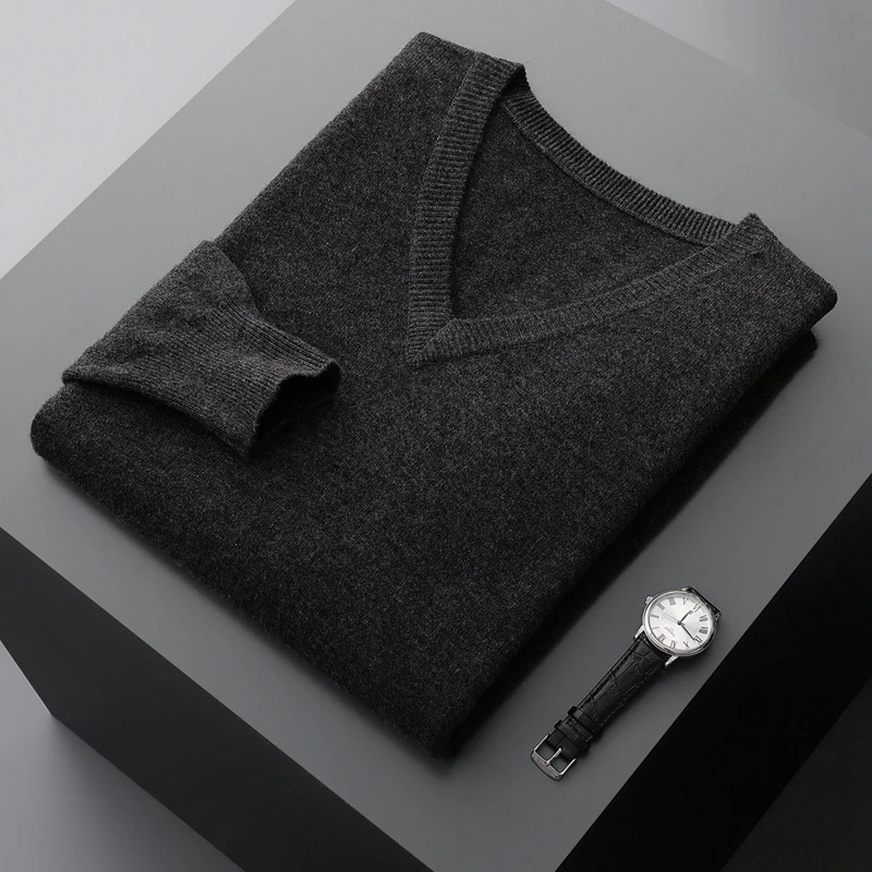 Elarova | Kaschmir Pullover Herren, Vausschnitt, Weiches Kaschmir Strickmaterial