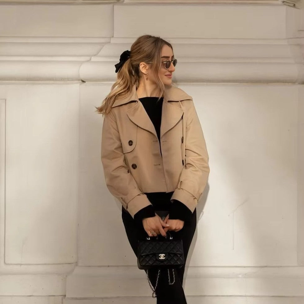 Elarova | Kurzer Trenchcoat für Damen, zweireihig, langärmlig