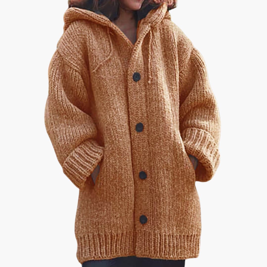 Elarova | Lange Damen-Strickjacke mit Kapuze Warme