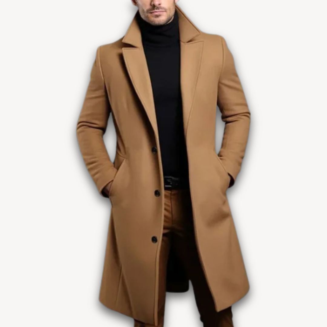 Elarova | Langer Herrenmantel – Formeller Wintermantel aus Wollmischung – Slim Fit
