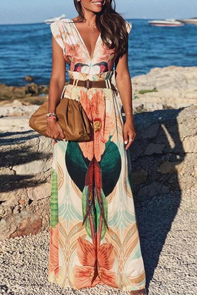 Elarova | Lässige Print Patchwork V-Ausschnitt Gerade Jumpsuits