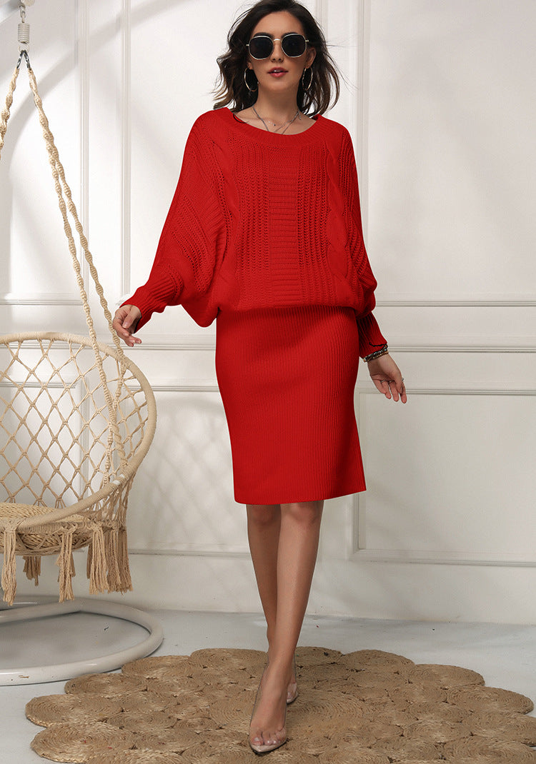 Elarova | Lockere Fledermausärmel Pulloverkleid