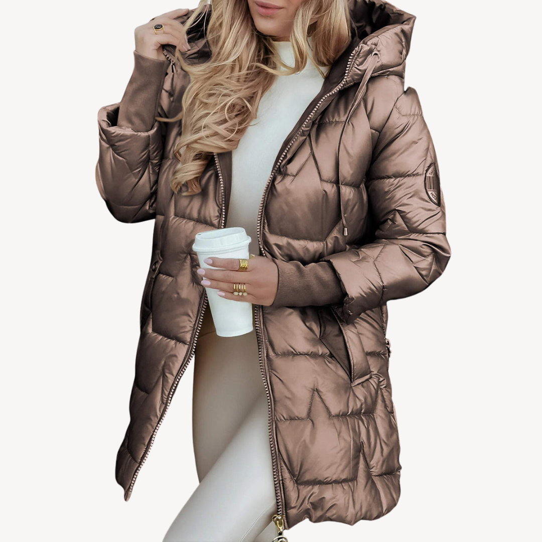 Elarova | Mittellanger Puffermantel mit Kapuze für Damen